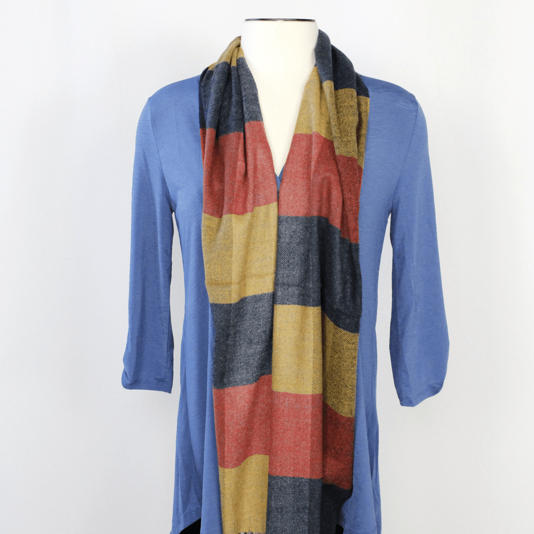 Cashmere Feel Scarf Yellow Grey Check