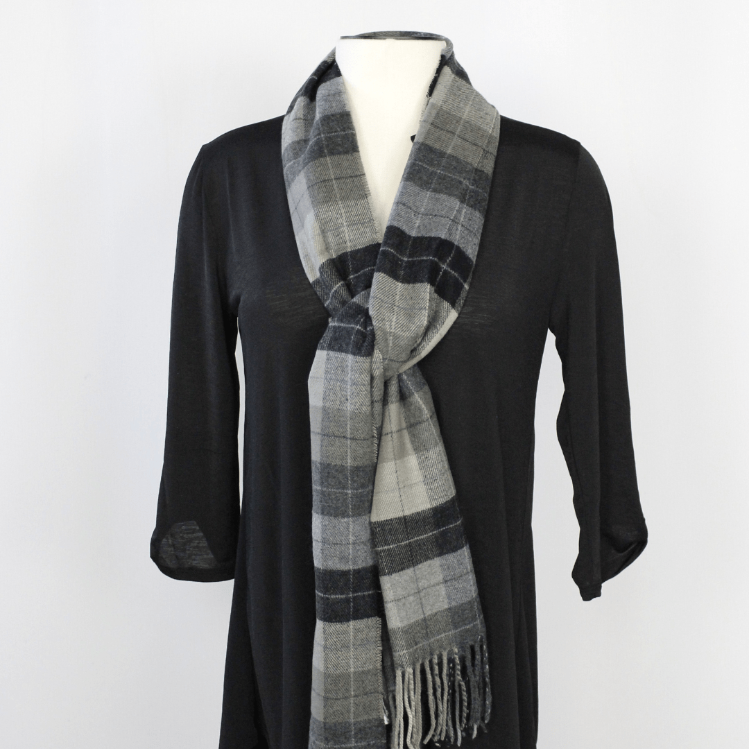 Cashmere Feel Scarf Grey Black Plaid