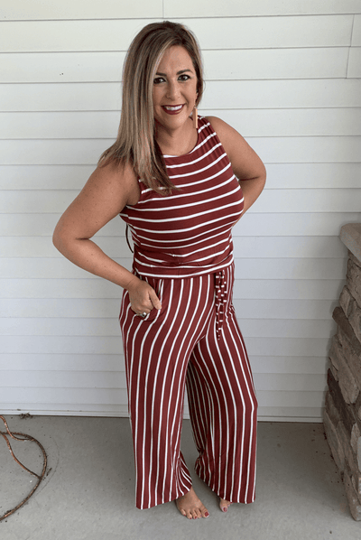 Stripe Drawstring Jumpsuit