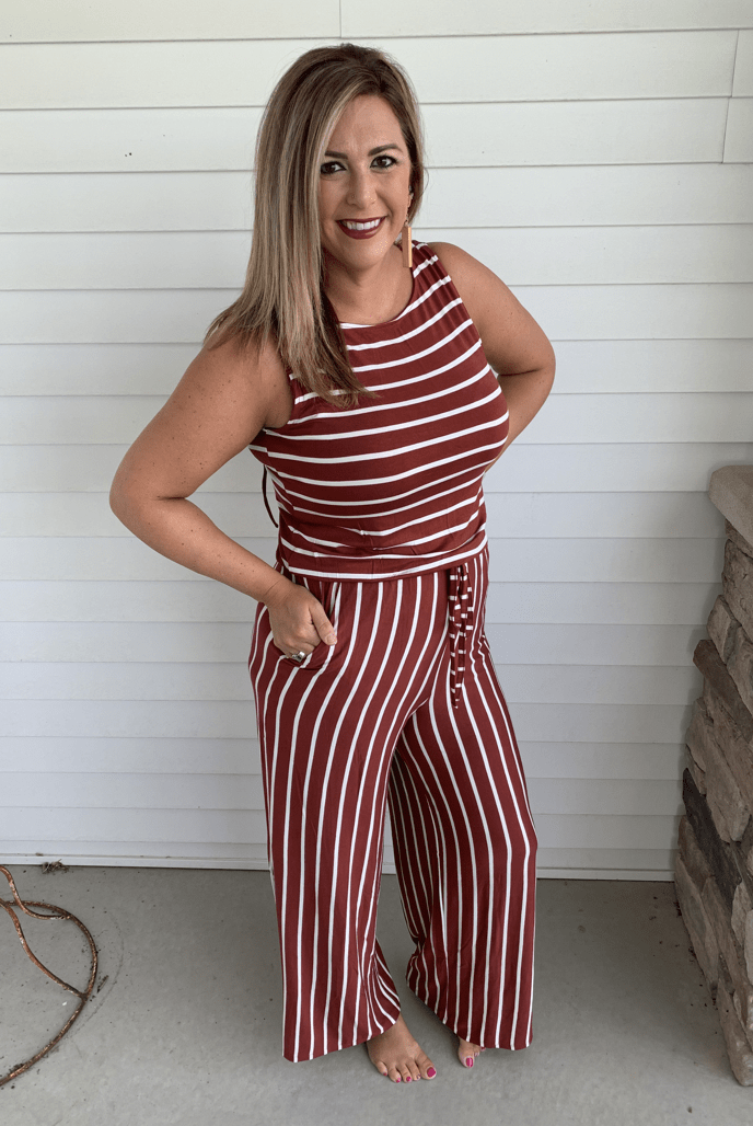 Stripe Drawstring Jumpsuit