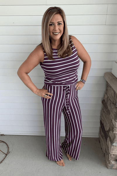 Stripe Drawstring Jumpsuit