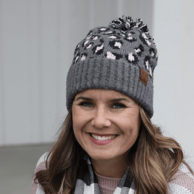 Leopard Knit Pom Beanie