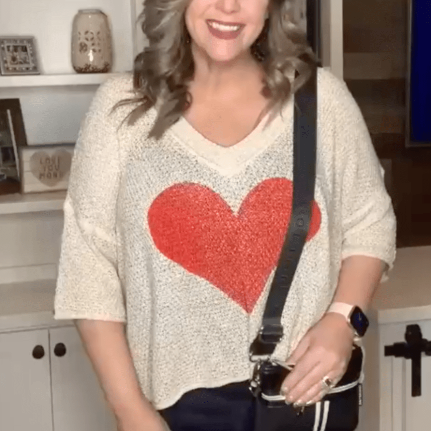 Natural Red Heart Sweater Top