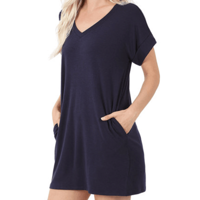 Rolled Short Sleeve Vneck Longline Top