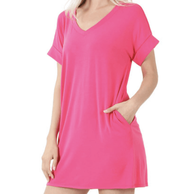 Rolled Short Sleeve Vneck Longline Top