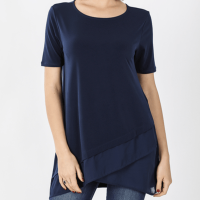 Front Overlap Chiffon Contrast Top