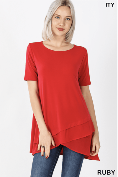 Front Overlap Chiffon Contrast Top
