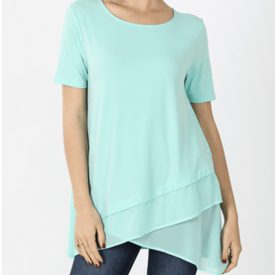 Front Overlap Chiffon Contrast Top