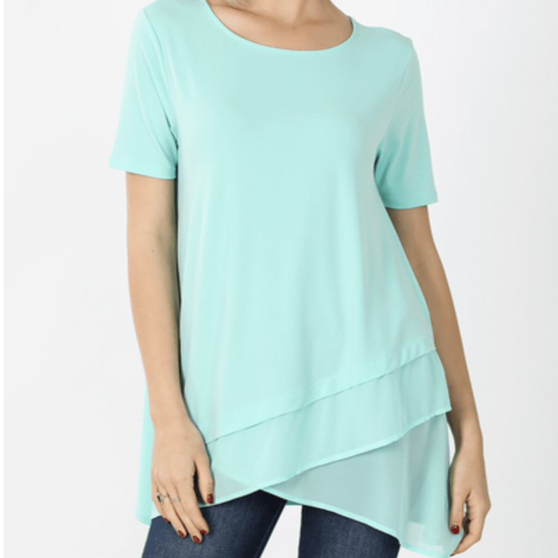 Front Overlap Chiffon Contrast Top