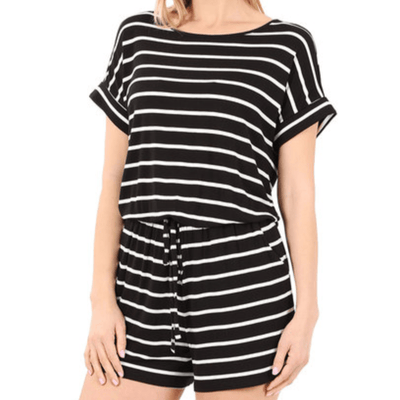 Stripe Pocket Shorts Romper