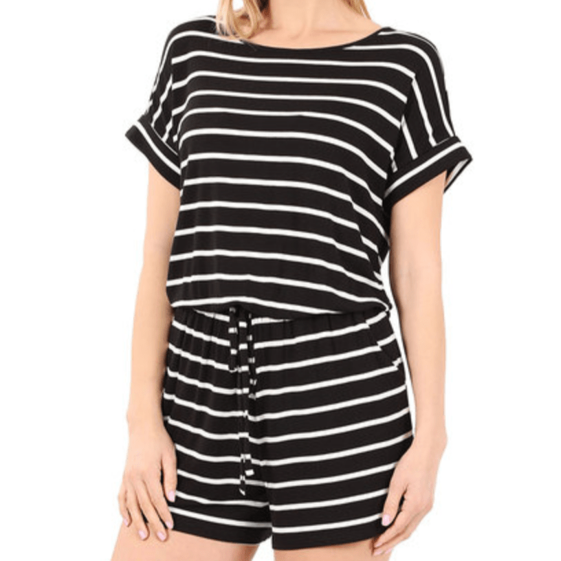 Stripe Pocket Shorts Romper
