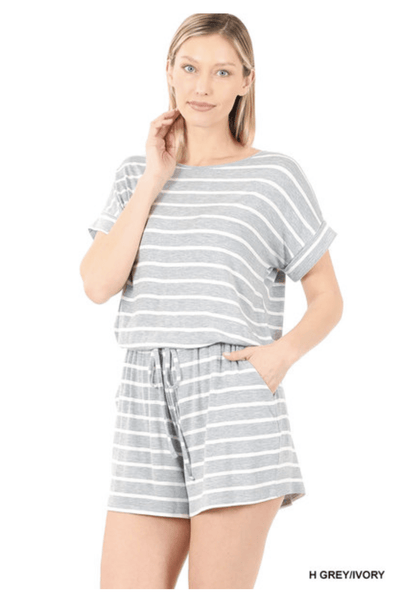 Stripe Pocket Shorts Romper