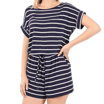 Stripe Pocket Shorts Romper
