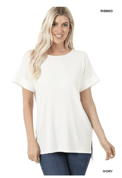 Ribbed Hi-Low Side Slits Top