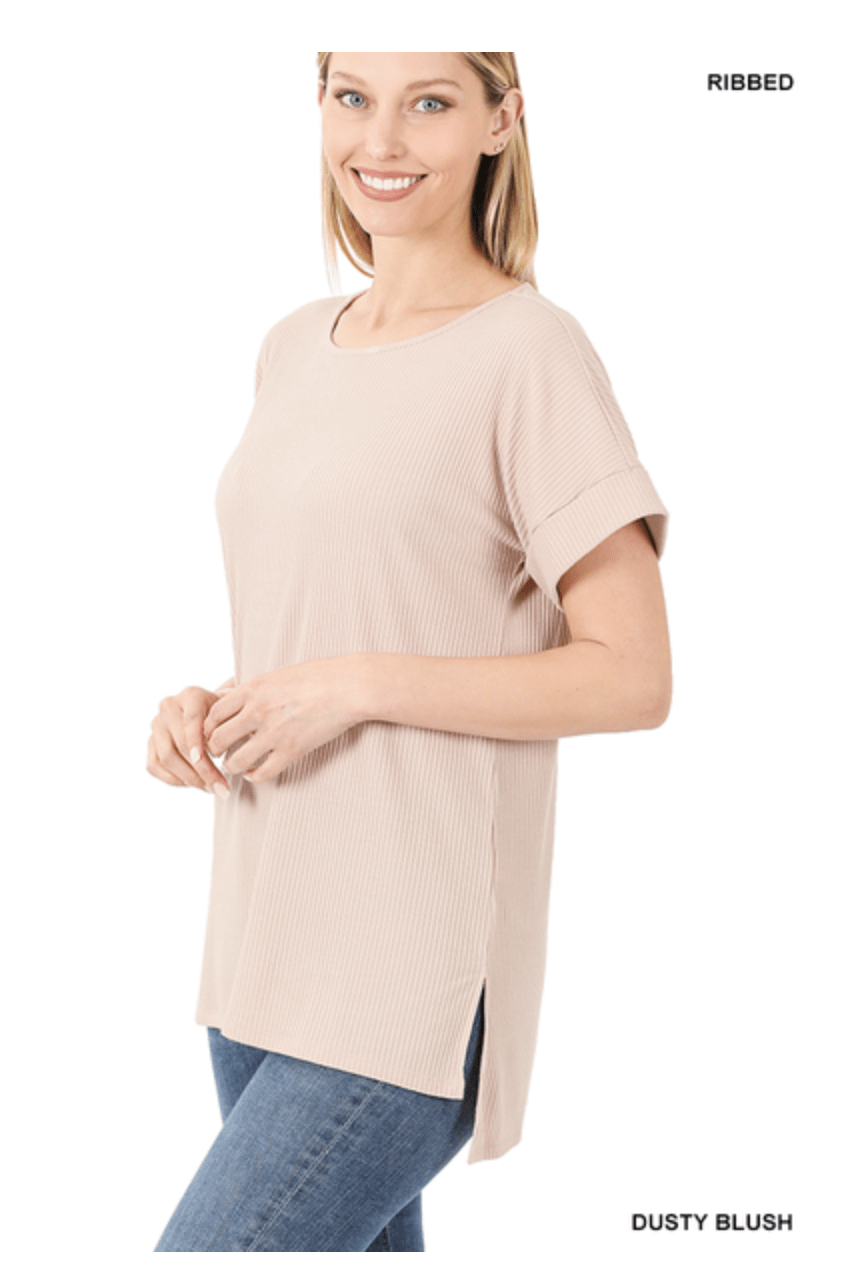 Ribbed Hi-Low Side Slits Top