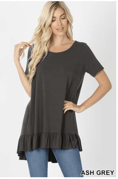Solid Ruffle HI-Low Hem Top