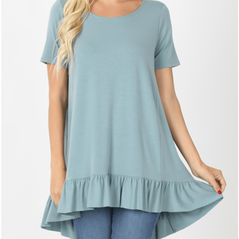 Solid Ruffle HI-Low Hem Top