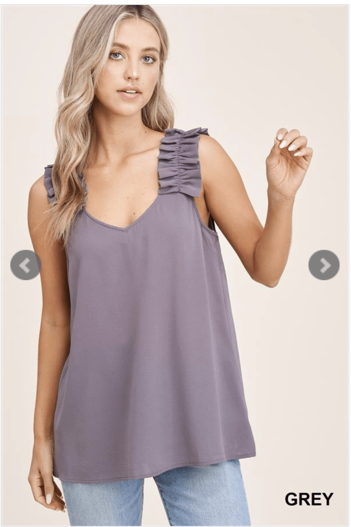Grey Ruffle Detail Tank Blouse