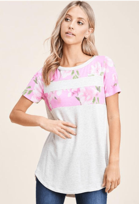 Pink Floral Striped Top