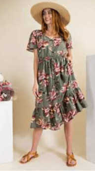 SHORT SLEEVE BUTTON DOWN RUFFLE DRESS