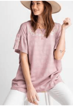 MAUVE NOVELTY KNIT TOP EMBROIDERY - Preorder