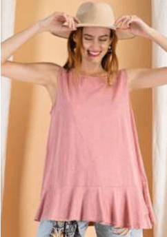 CORAL DOUBLE RUFFLED MINERAL WASH TOP - Preorder