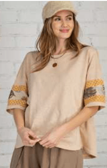 SLUB PRINT CONTRAST DETAILING BOXY TOP - Preorder