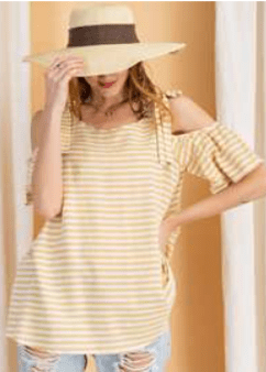 SHORT SLVS STRIPE GAUZE TIE TOP