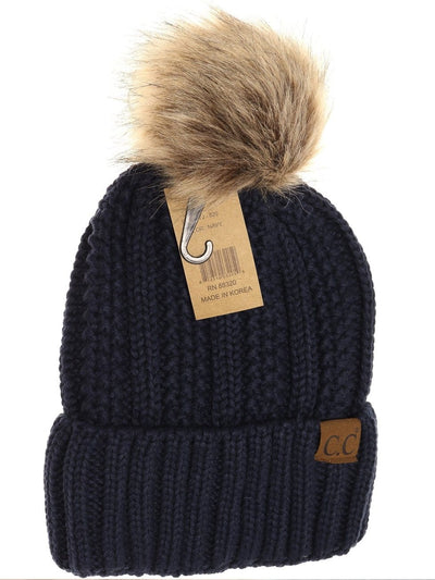 Fuzzy Lined Fur Pom  CC Beanie - Neutrals - 2021