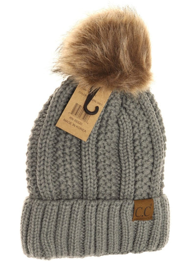 Fuzzy Lined Fur Pom  CC Beanie - Neutrals - 2021