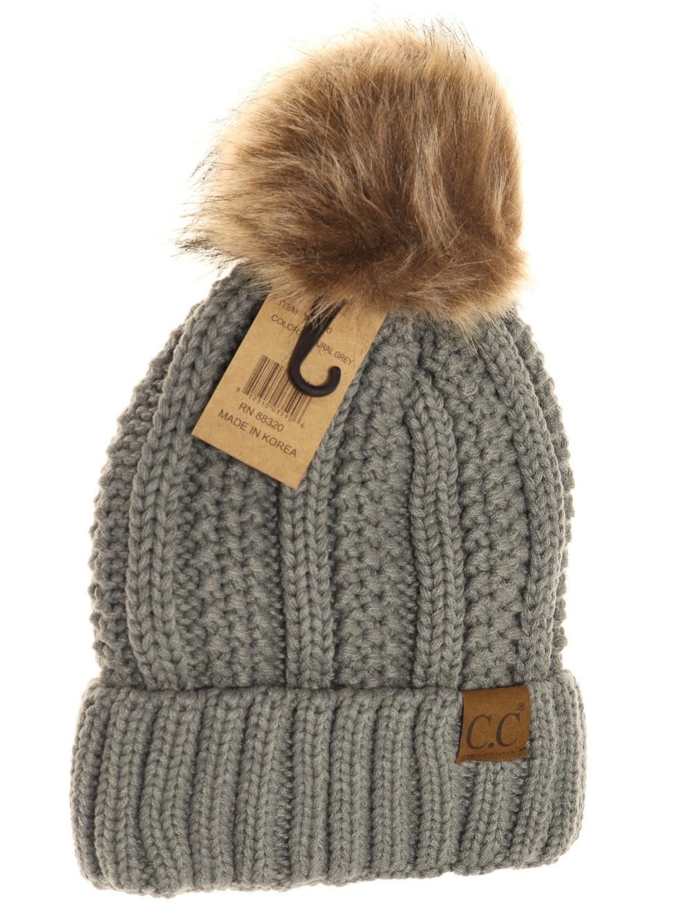 Fuzzy Lined Fur Pom  CC Beanie - Neutrals - 2021