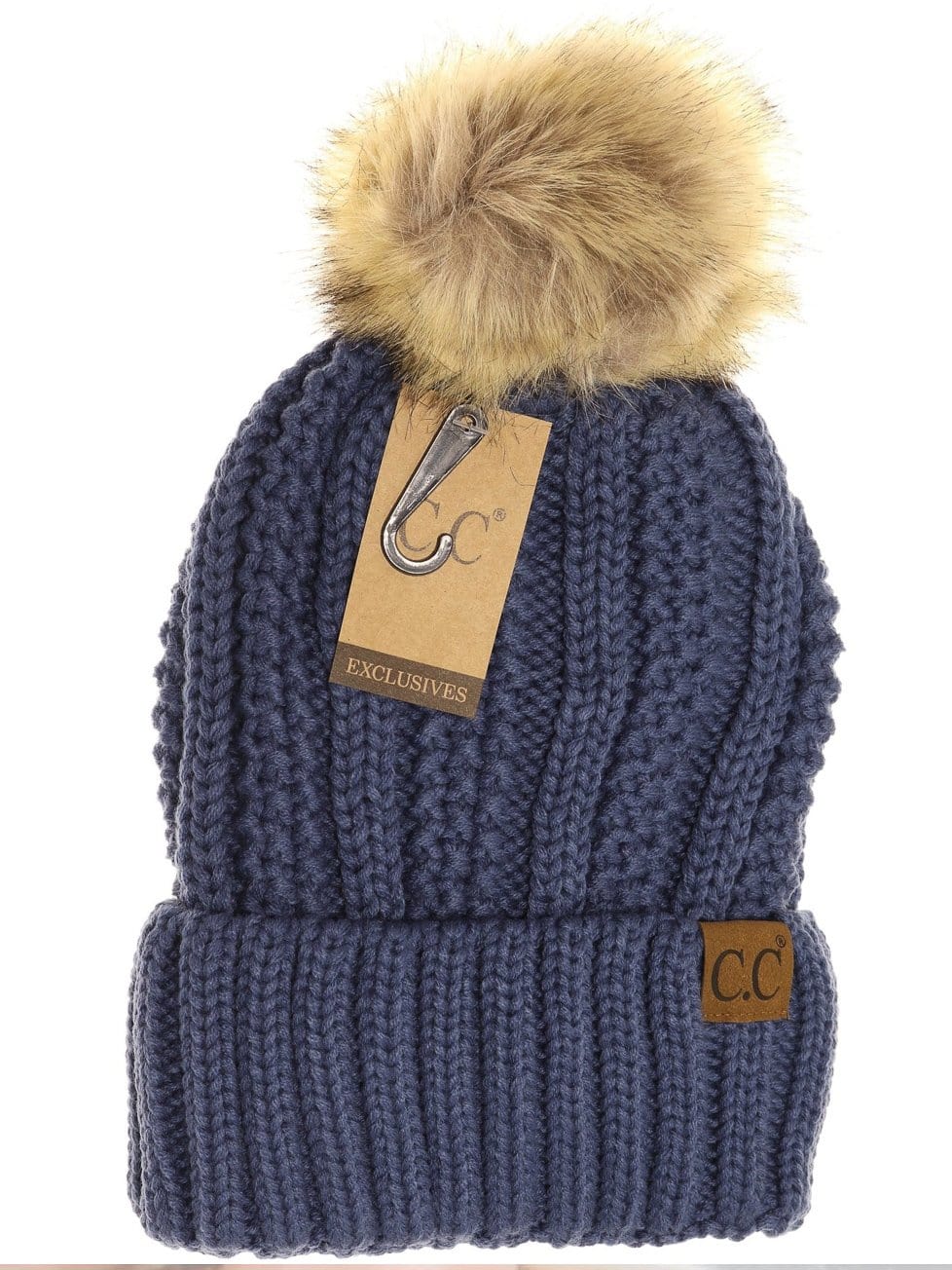 Fuzzy Lined Fur Pom  CC Beanie - Neutrals - 2021