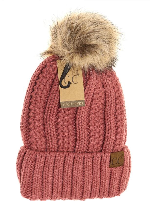 Fuzzy Lined Fur Pom  CC Beanie -Brights - 2021