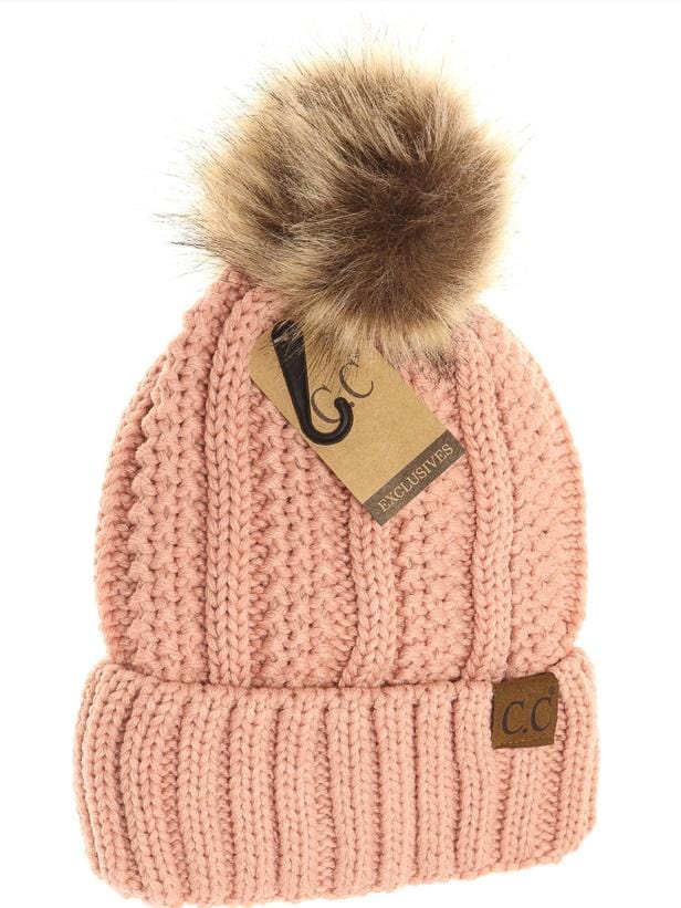 Fuzzy Lined Fur Pom  CC Beanie -Brights - 2021
