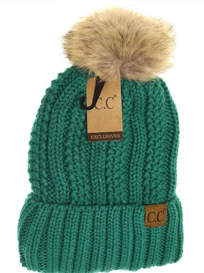 Fuzzy Lined Fur Pom  CC Beanie -Brights - 2021