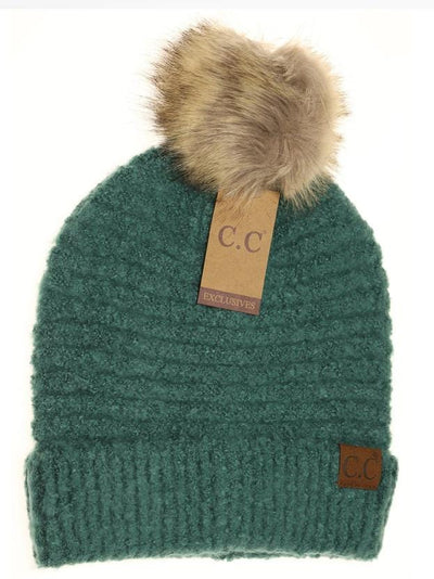 Solid Boucle Yarn Pom Beanie