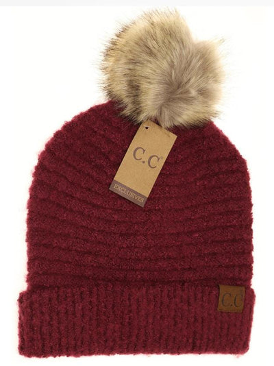 Solid Boucle Yarn Pom Beanie