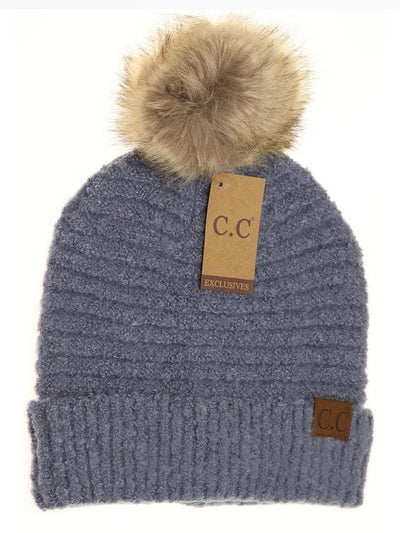 Solid Boucle Yarn Pom Beanie