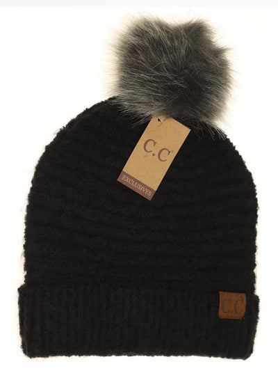 Solid Boucle Yarn Pom Beanie