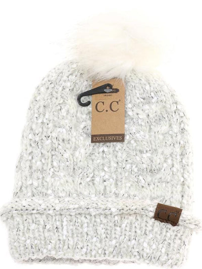 Eyelash Confetti Yarn Knitted Pom Beanie