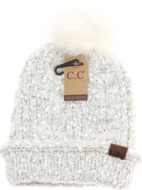 Eyelash Confetti Yarn Knitted Pom Beanie