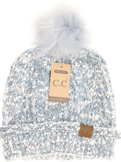 Eyelash Confetti Yarn Knitted Pom Beanie
