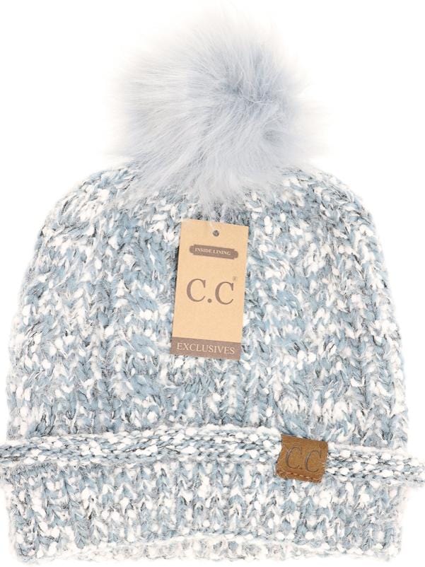 Eyelash Confetti Yarn Knitted Pom Beanie