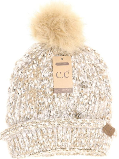 Eyelash Confetti Yarn Knitted Pom Beanie