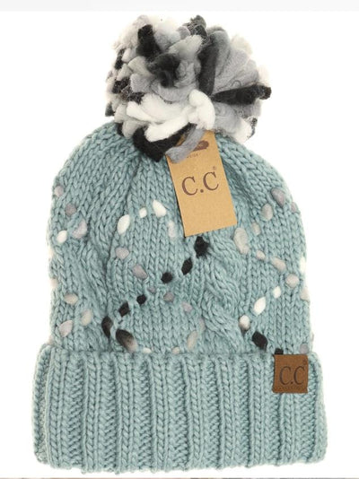 Chunky Knit Yarn Pom Beanie