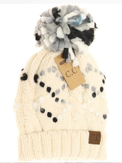 Chunky Knit Yarn Pom Beanie