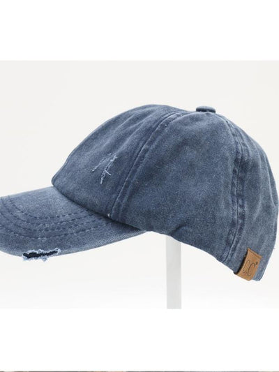Distressed & Washed Denim Pony Cap