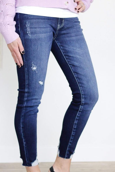 Dark MidRise Raw Hem Skinny