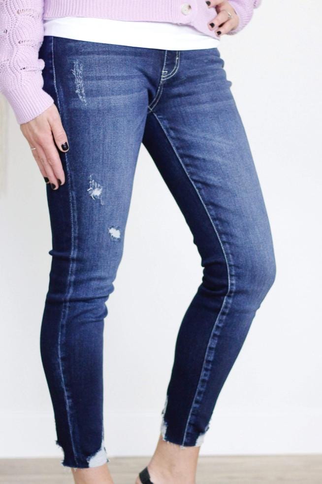 Dark MidRise Raw Hem Skinny