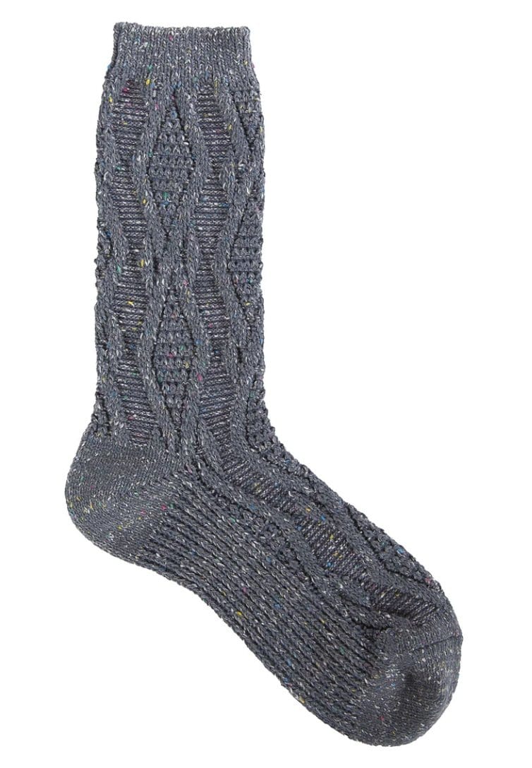 grey blue cable-knit textured sock